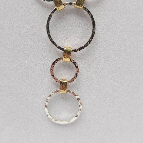 Etienne Aigner Hammered Mixed Metal Circle Link Necklace With Gold-Tone Accents - Picture 2 of 9